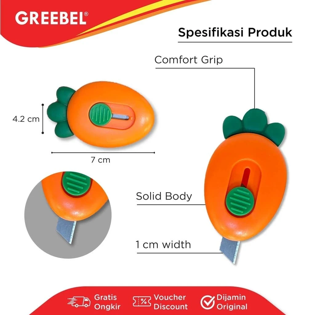 Cutter Greebel Mini MC-1006 / Pisau Pemotong Ukuran Mini / Kater Karakter Lucu Motif Wortel